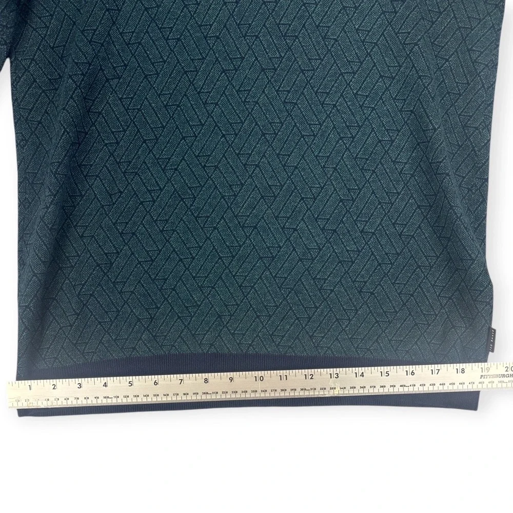 Ted Baker Mens L Sweater Cashmere Geometric Teal Navy Crewneck Academia Preppy